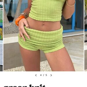 High Waist Ribbed Green Women's Shorts